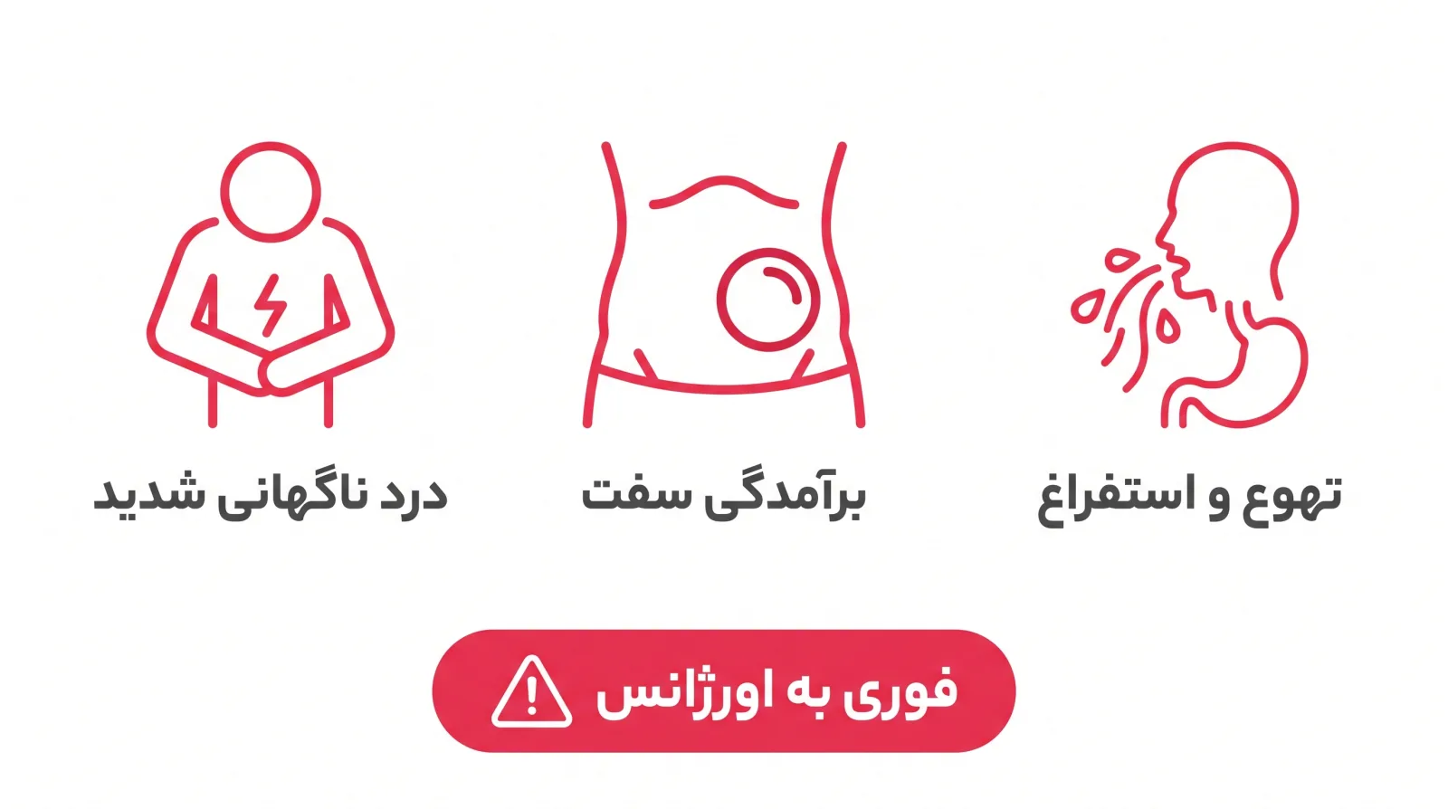 علائم اورژانسی فتق: درد ناگهانی شدید، برآمدگی سفت، تهوع و استفراغ؛ فوری به اورژانس